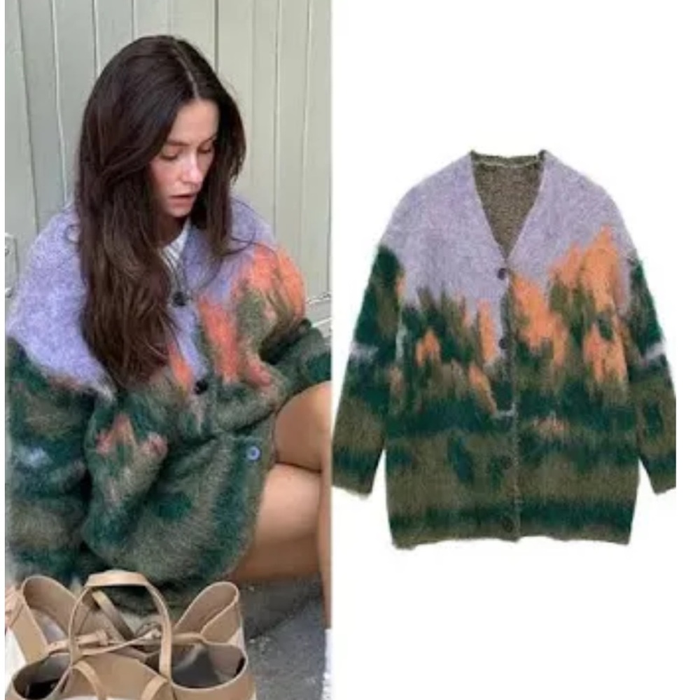 Zara Multicolor Fuzzy Cardigan
